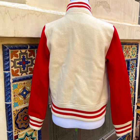 Vintage 1990’s Cream Wool Letterman Bomber Jacket w/ Red “M” by LOVE BOAT Sz S - Picture 3 of 12